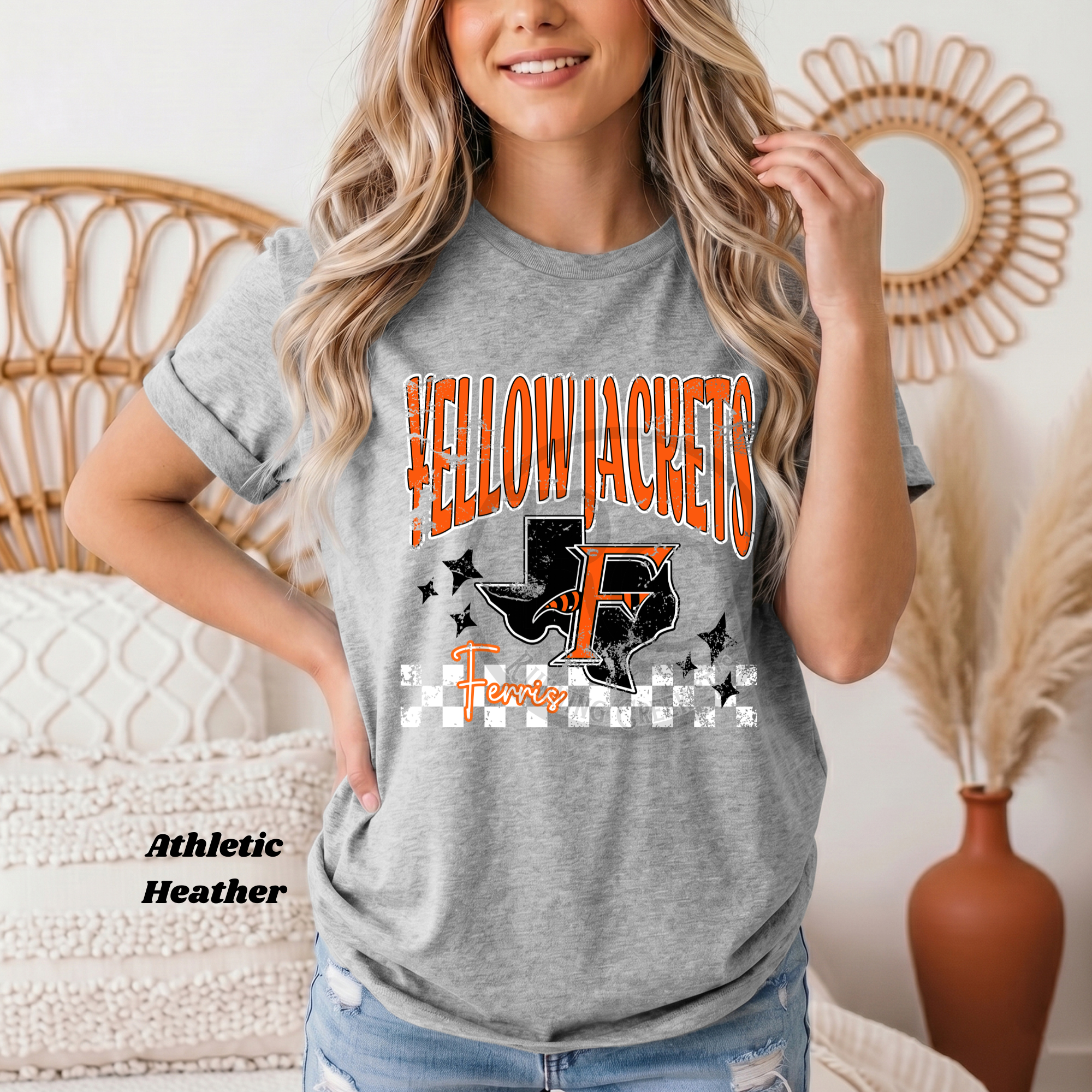 Ferris Yellow Jackets Distressed Check Spirit Wear