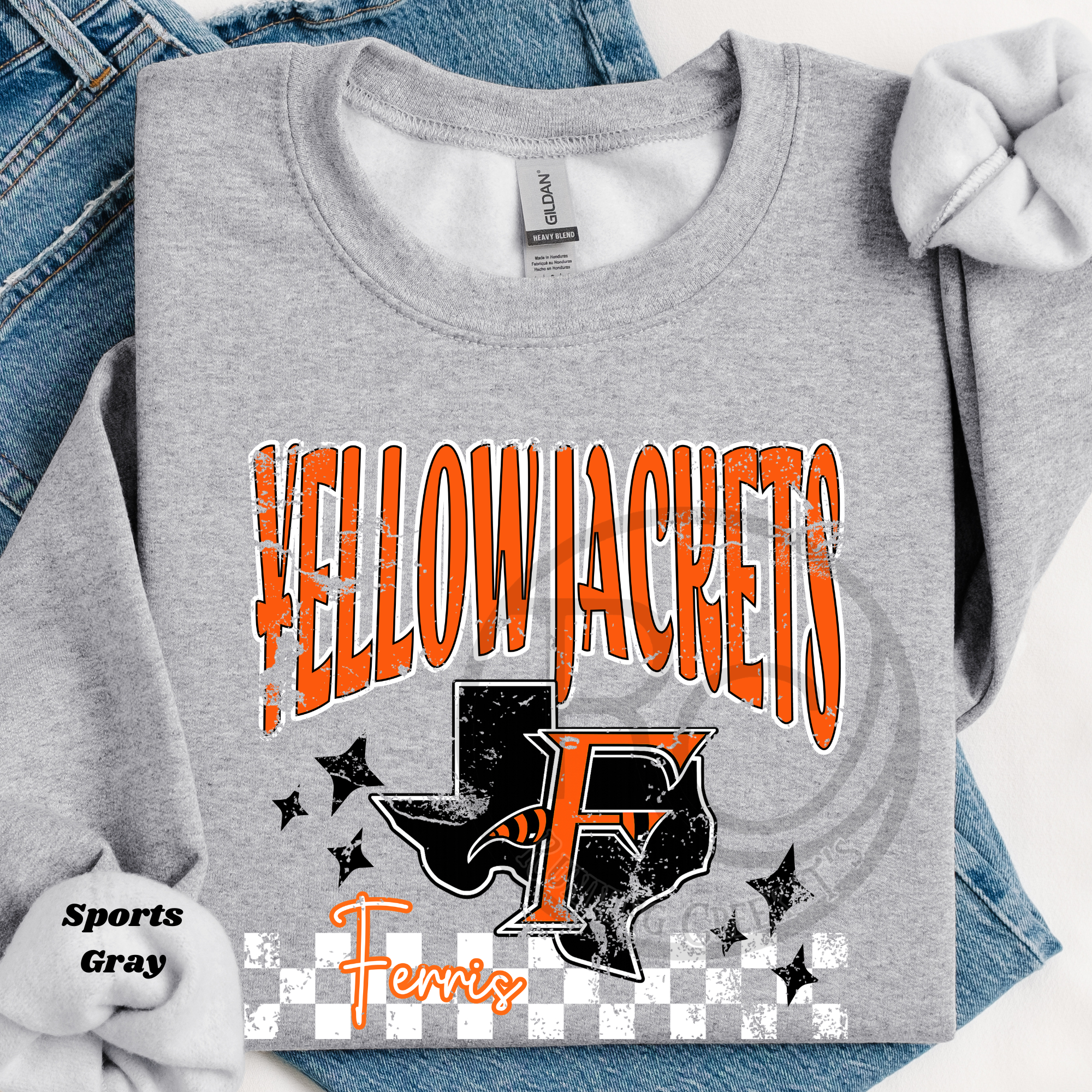Ferris Yellow Jackets Distressed Check Spirit Wear